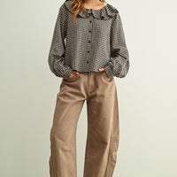 Vintage Inspired Gingham Ruffled Collar Blouse