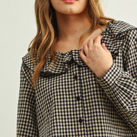 Vintage Inspired Gingham Ruffled Collar Blouse