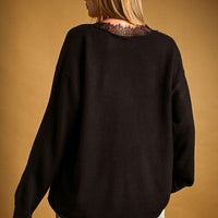 Lace Trim V-Neck Oversized Knit Sweater