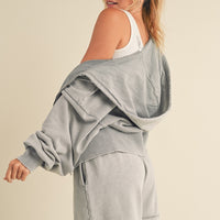Mineral Washed Zip Up Cropped Hoodie