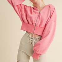 Mineral Washed Zip Up Cropped Hoodie