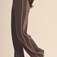 Super Soft Contrast Piping Wide-Leg Lounge Pants