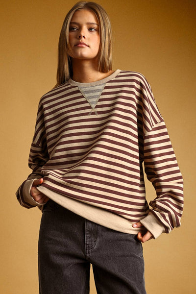 Women’s Oversized Striped Crewneck Sweatshirt