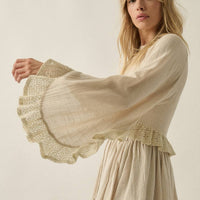 Boho Crochet Lace Ruffle Bell-Sleeve Cropped Top