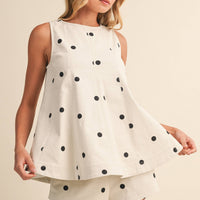 IST6095-A Polka Dot Denim Longline Top and Short Set