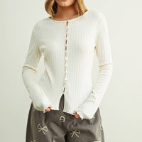 Ribbed Button Front Knit Cardigan Top