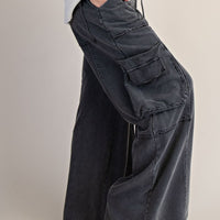 Mineral Washed Wide Leg Pants with Side Pocket