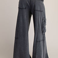 Mineral Washed Wide Leg Pants with Side Pocket