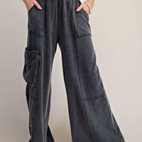 Mineral Washed Wide Leg Pants with Side Pocket