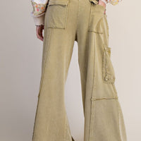Mineral Washed Wide Leg Pants with Side Pocket