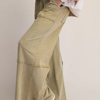 Mineral Washed Wide Leg Pants with Side Pocket