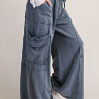 Mineral Washed Wide Leg Pants with Side Pocket