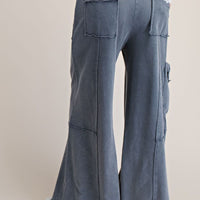 Mineral Washed Wide Leg Pants with Side Pocket