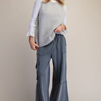Mineral Washed Wide Leg Pants with Side Pocket
