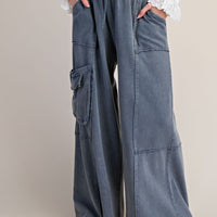 Mineral Washed Wide Leg Pants with Side Pocket