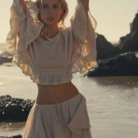 Boho Lace Trim Crop Top & Flowy Mini Skirt Set