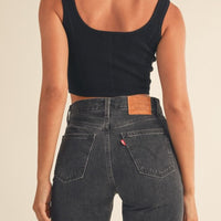 Square Neckline Knit Crop Top