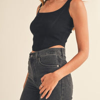 Square Neckline Knit Crop Top