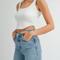 Square Neckline Knit Crop Top