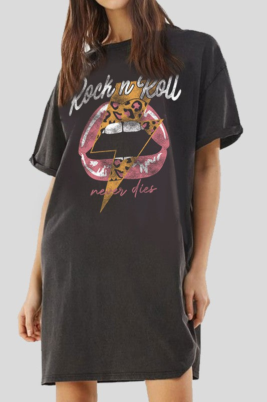 Rock and Roll Vintage Graphic T Shirt Dress