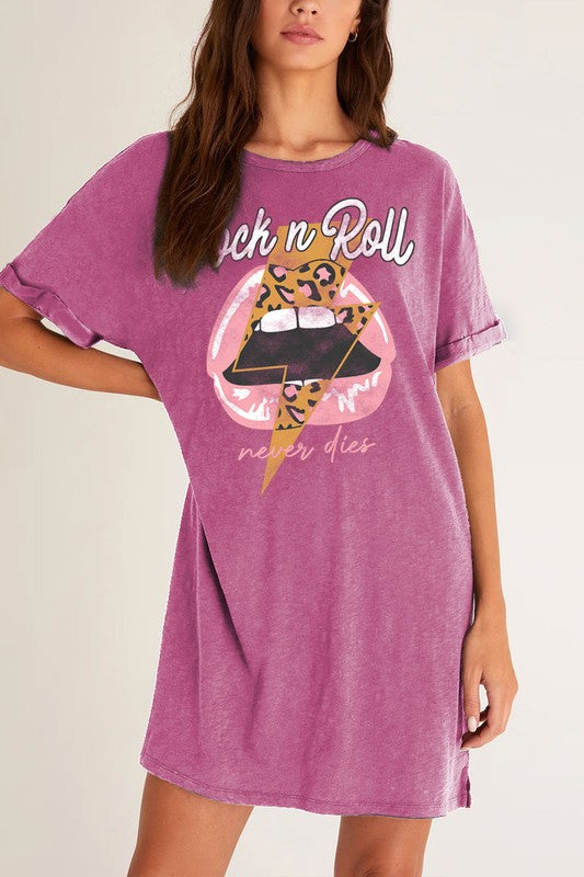 Rock and Roll Vintage Graphic T Shirt Dress