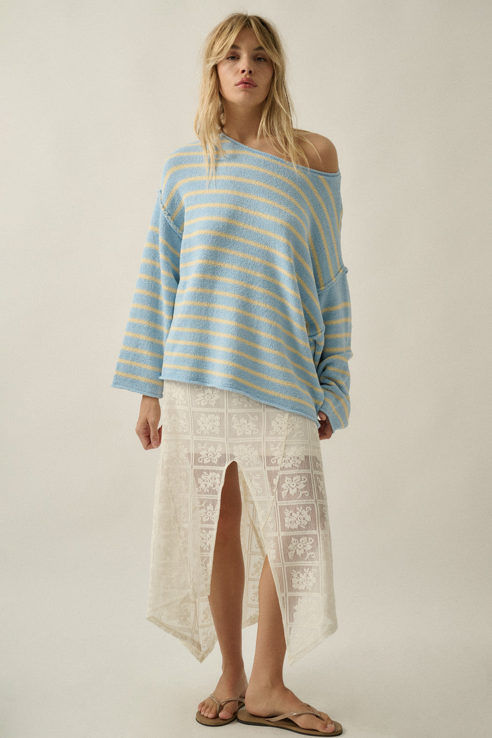 Relaxed Striped Knit Sweater – Lightweight Oversized Pullover