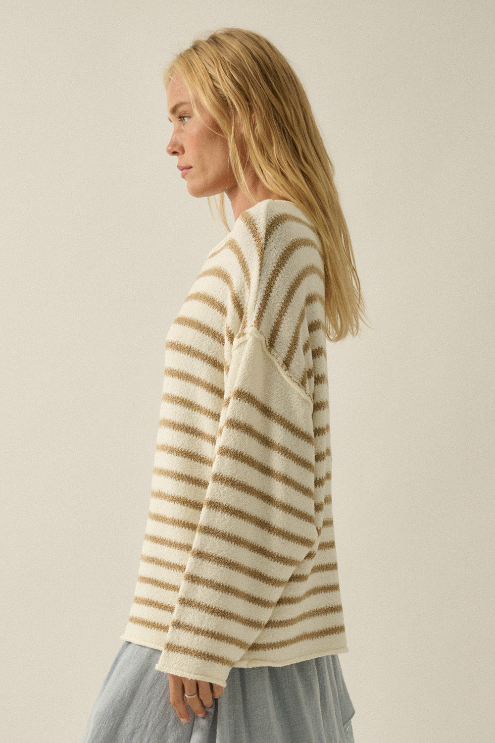 Relaxed Striped Knit Sweater – Lightweight Oversized Pullover