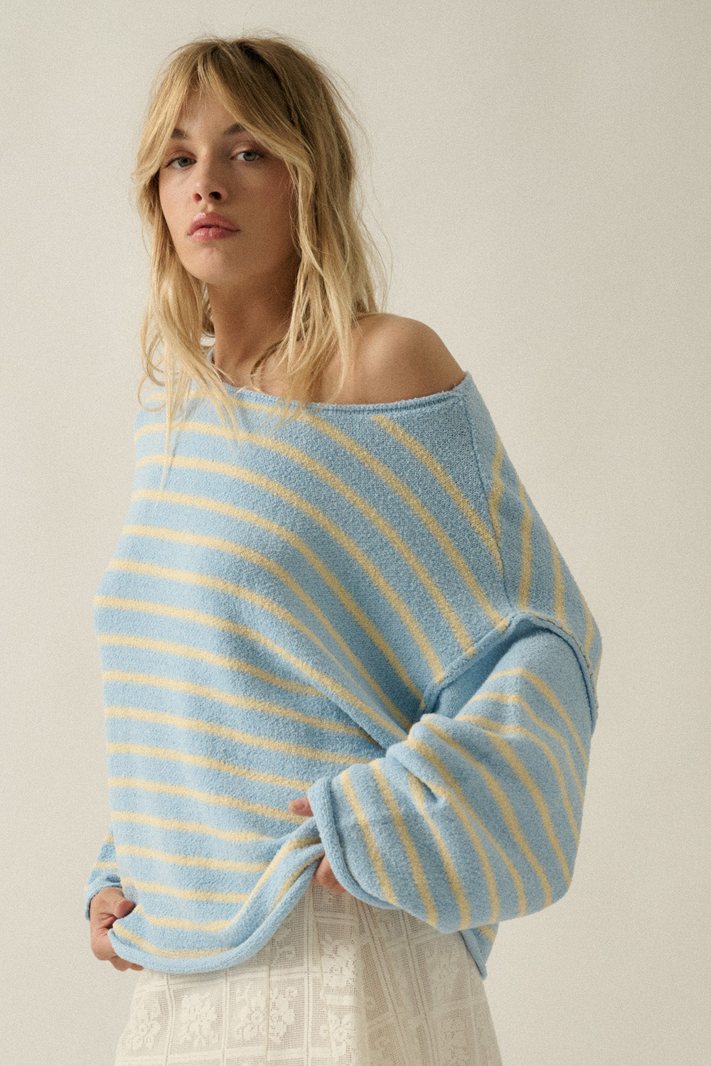 Relaxed Striped Knit Sweater – Lightweight Oversized Pullover