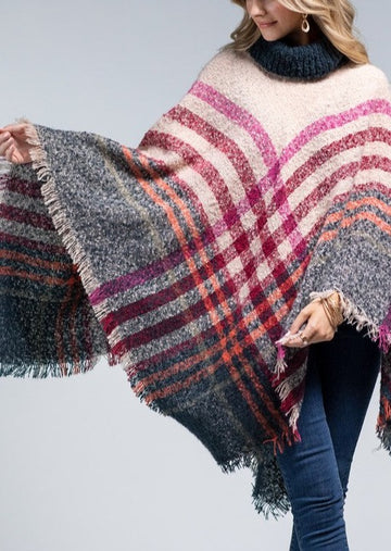 Pink Plaid Soft Poncho