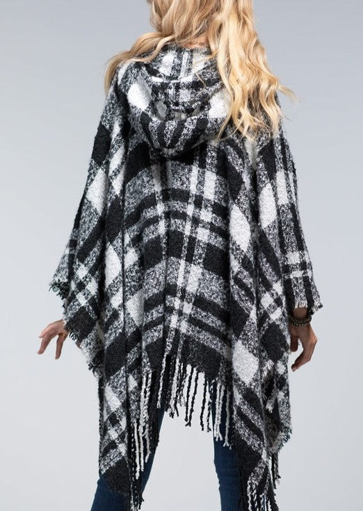 Black Plaid Hoodie Ruana