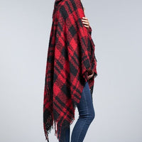 Black Plaid Hoodie Ruana