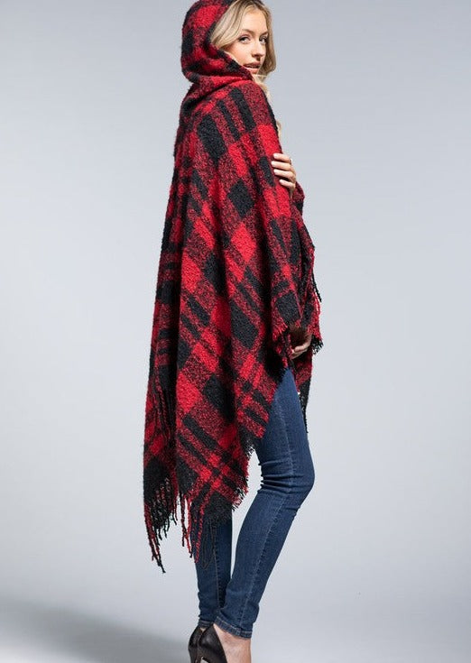 Black Plaid Hoodie Ruana