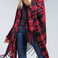 Black Plaid Hoodie Ruana