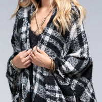 Black Plaid Hoodie Ruana