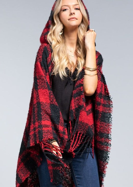 Black Plaid Hoodie Ruana