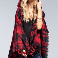 Black Plaid Hoodie Ruana