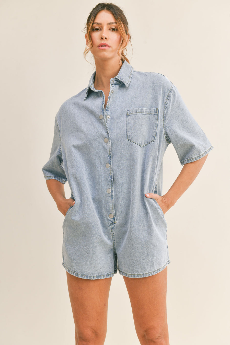 Denim Shirt Romper