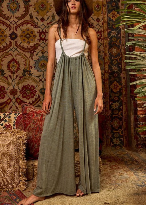 Boho Wide Leg Suspender Jumpsuit