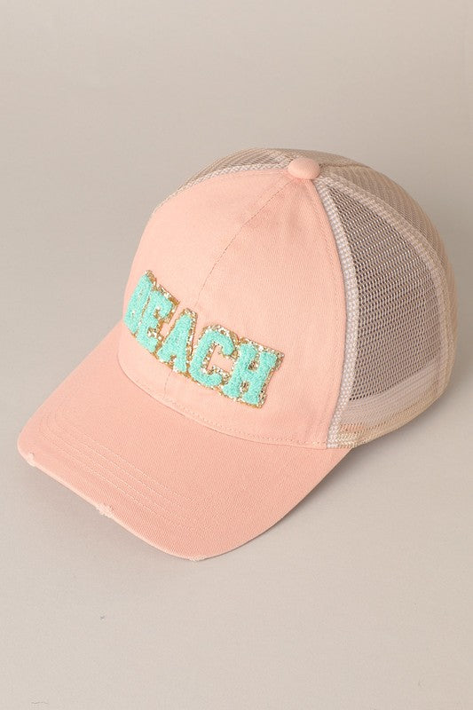 Beach Letter Mesh Back Cap