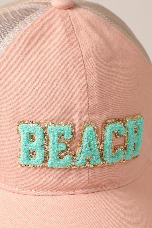 Beach Letter Mesh Back Cap