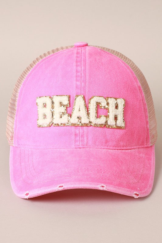 Beach Letter Mesh Back Cap