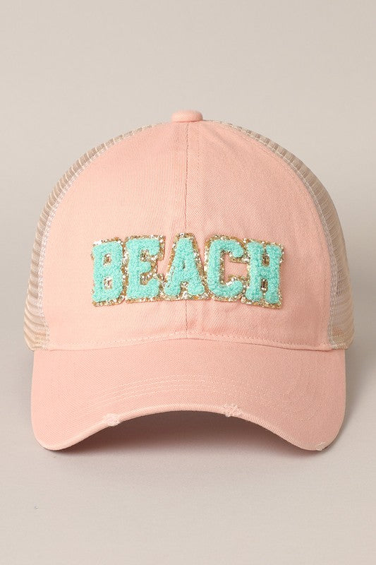 Beach Letter Mesh Back Cap