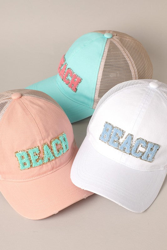 Beach Letter Mesh Back Cap