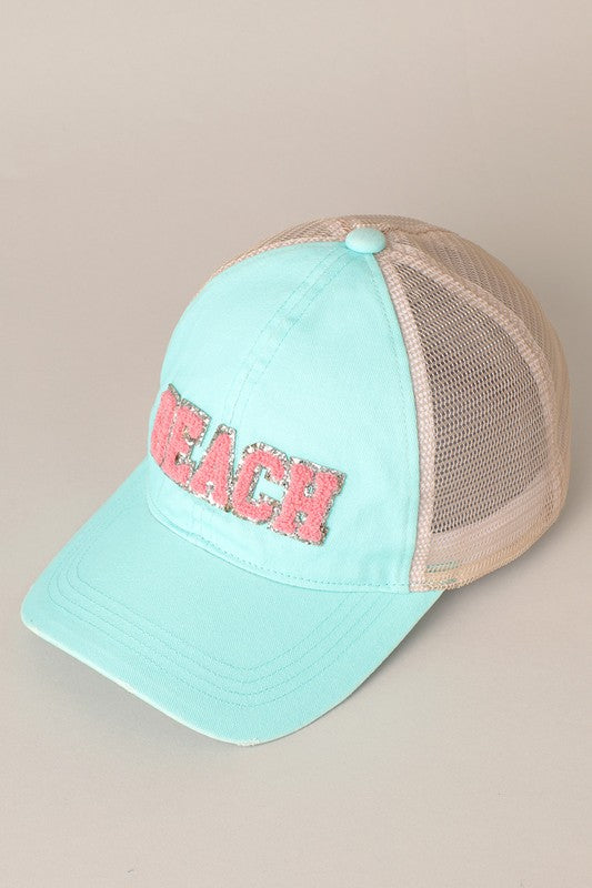 Beach Letter Mesh Back Cap