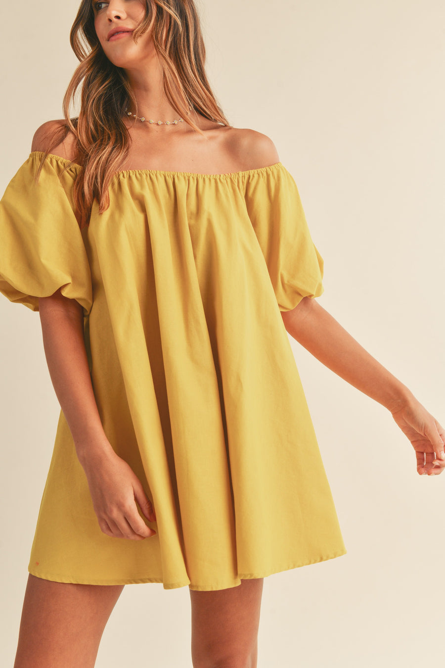 Off Shoulder Puff Sleeve Mini Dress