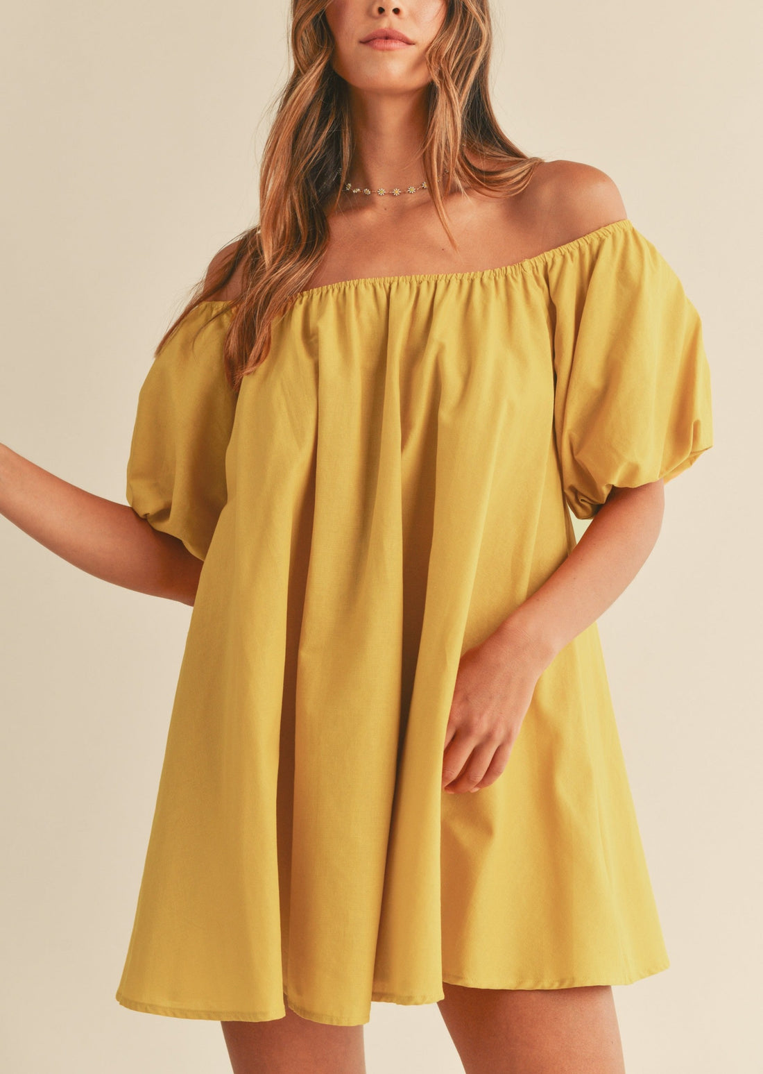 Off Shoulder Puff Sleeve Mini Dress