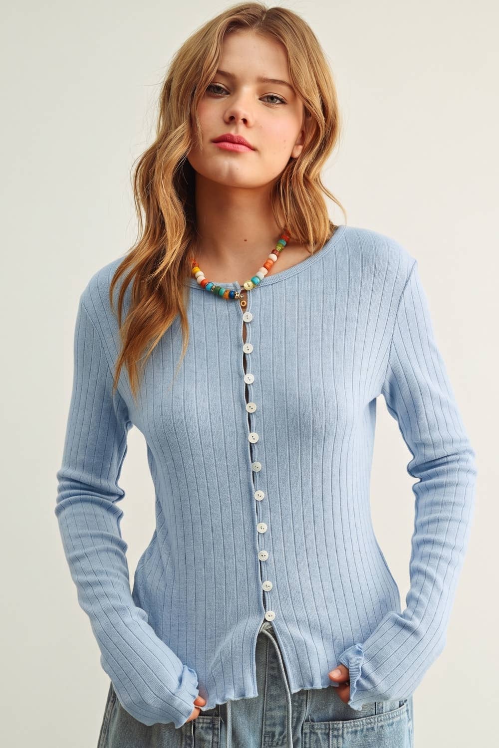 Ribbed Button Front Knit Cardigan Top
