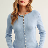 Ribbed Button Front Knit Cardigan Top