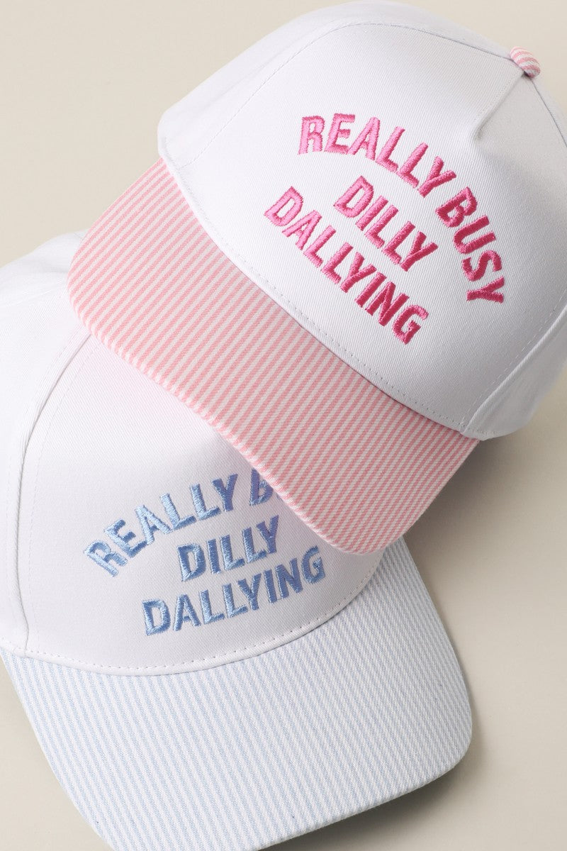 Really Busy Dilly Dallying Trucker Hat | Cute Embroidered Seersucker Baseball Cap