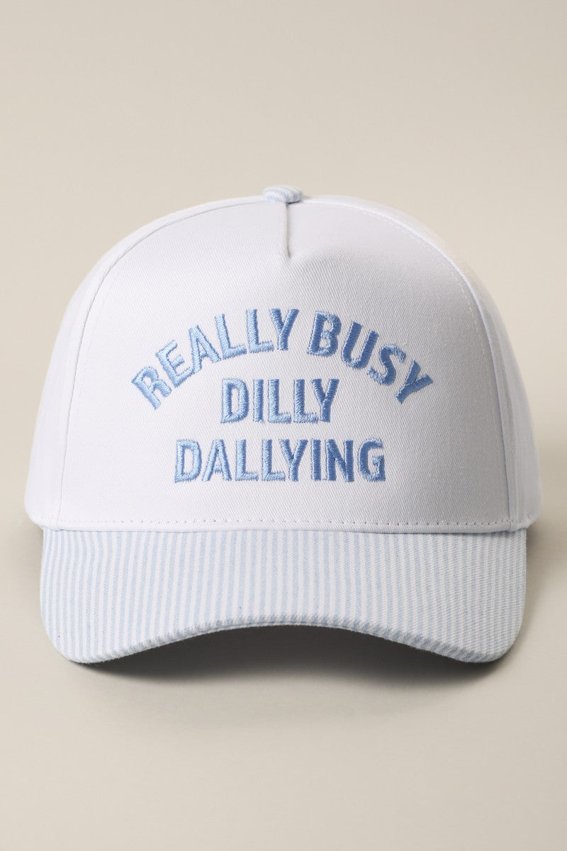 Really Busy Dilly Dallying Trucker Hat | Cute Embroidered Seersucker Baseball Cap